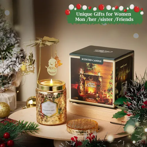 Vista 3 de Velas perfumadas giratorias de Navidad, velas de manzana y canela, regalos de Navidad para ella, mamá, hermana, esposa (5 onzas)