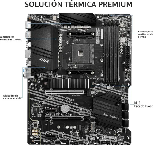 Vista 2 de MSI Placa base B550-A PRO ProSeries (AMD Ryzen 5000, AM4, DDR4, PCIe 4.0, SATA 6Gb/s, M.2, USB 3.2 Gen 2, HDMI/DP, ATX)