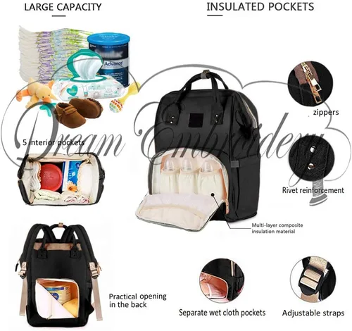 Vista 5 de Bolso de pañales grande personalizado Mochila de monograma de bolsa de pañales personalizada