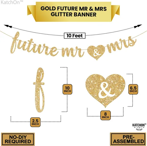 Vista 4 de KatchOn, Cartel de Future Mr & Mrs con purpurina dorada de 10 pies, preencordado, sin bricolaje, pancarta de Future Mr and Mrs Decoraciones
