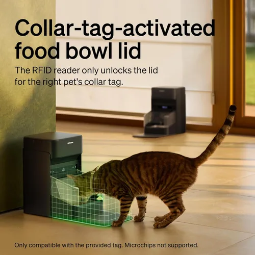Vista 3 de PETLIBRO Alimentador automático RFID para gatos con 6 paquetes de bolsa desecante de alimentos para mascotas, sensor de collar para comidas