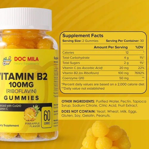 Vista 2 de Gomitas de vitamina B2 de 100 mg para adultos y niños - Gomitas de riboflavina de 100 mg - Suplementos VIT B2