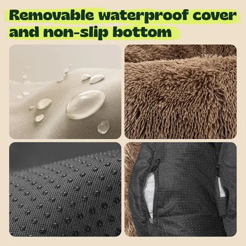 Vista 7 de Cama ortopédica para perros grandes, impermeable, con forma de dona, espuma viscoelástica calmante con gel refrescante, funda extraíble