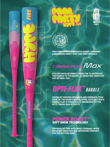 Vista 3 de Easton 2025 Hype FIRE Baseball Bat USSSA -5 / -8 / -10 Drop 2 3/4" Barrel 2 Pc. Composite