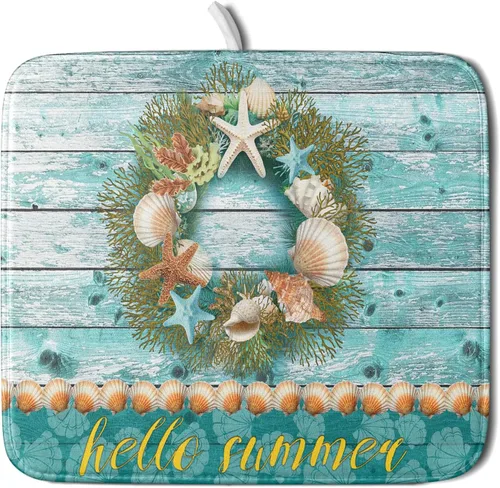 Vista 135 de Tapete de secado de platos con diseño de pájaro rojo de Feliz Navidad, absorbente y de secado rápido, protector para encimera de cocina, 18 x 24