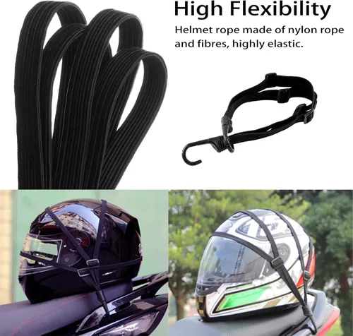 Vista 3 de Paquete de 2 correas elásticas para casco de motocicleta de 23.6 pulgadas con 2 ganchos, correa elástica de malla retráctil para casco y equipaje