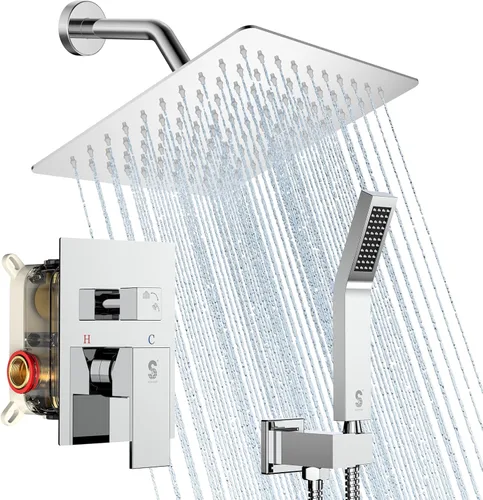 Vista 11 de SR SUN RISE Sistema de ducha - Juego de grifo de ducha con cabezal de ducha de lluvia de 8 pulgadas y ducha de mano - Sistema de ducha de lluvia