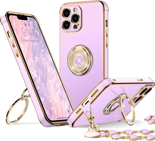 Vista 28 de XYZ Funda para iPhone 12 con Soporte, Funda para Teléfono con Soporte de Doble Anillo, Funda Protectora de Lujo Brillante para Mujeres y Niñas