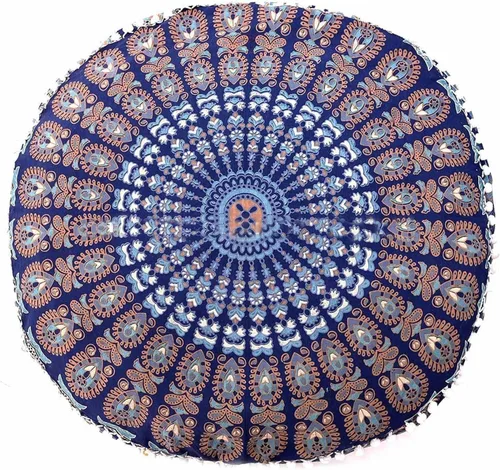 Vista 39 de Cojín otomano con diseño de mandala de langosta, diseño de collage bohemio, decoración de dormitorio, reposapiés, funda de almohada de algodón