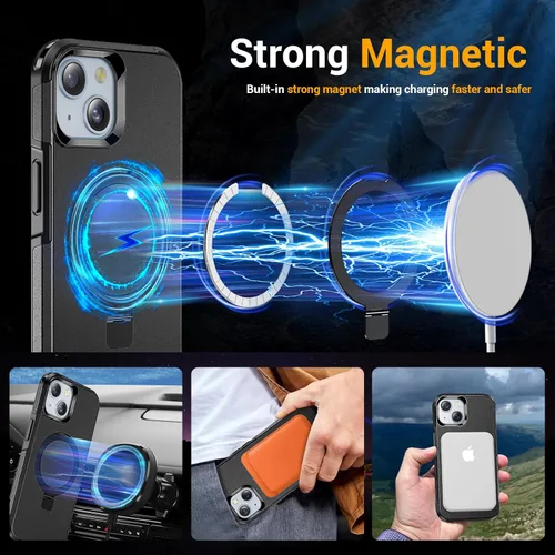 Vista 4 de jaroco Funda para iPhone 13, con [Protector de Pantalla de Privacidad] [Soporte Magnético con Patilla] [Compatible con MagSafe], Funda de Teléfono