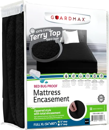 Vista 84 de Guardmax Funda de colchón individual con cremallera, protector de colchón 100% impermeable, suave y absorbente de algodón de rizo superior