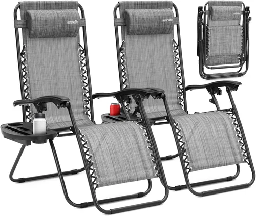Vista 12 de SereneLife Zero Gravity - Juego de 2 sillas reclinables para patio al aire libre con mesa auxiliar de ratán, portavasos y almohada, sillas de césped