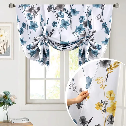 Vista 16 de H.VERSAILTEX Cortina Tie Up de Doble Cara con Estampado Floral Cattleya Valance de Ventana Cortina Romana Balloon, Bolsillo para Barra - Reversible