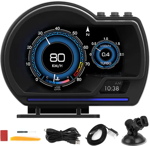 Qiilu Car OBD2+GPS Smart Gauge Car HUD Velocímetro Turbo RPM Alarma para coche camión