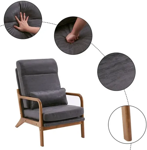 Vista 40 de Modern Accent Chairs for Living Room,Bronzing Cloth Comfy Reading Chair Leisure Armchairs with Pillow,Lounge Single Sofa Vanity Chair for Dark Grey