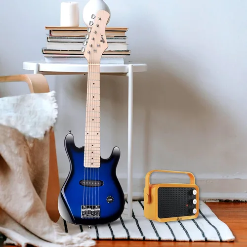 Vista 3 de WINZZ EGM100 - Guitarra eléctrica para niños de 30 pulgadas con kit para principiantes, para diestros, Blueburst