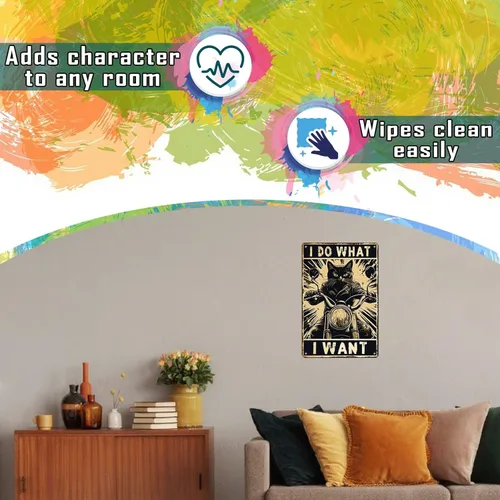 Vista 4 de Letrero de metal con texto en inglés "I Do What I Want Cat Riding Motorcycle Retro Wall Art Decor for Home Office Bar Wall Decor 8x12