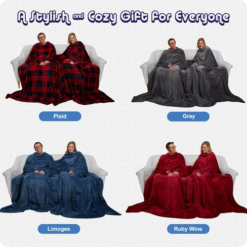 Vista 7 de Slanket Manta con mangas para 2 adultos – La bata de microforro polar siamés para mujeres y hombres – Ligera