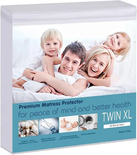 Vista 9 de Protector de colchón impermeable, tamaño Twin, funda de colchón de algodón de rizo transpirable con bolsillo profundo, estilo de sábana bajera