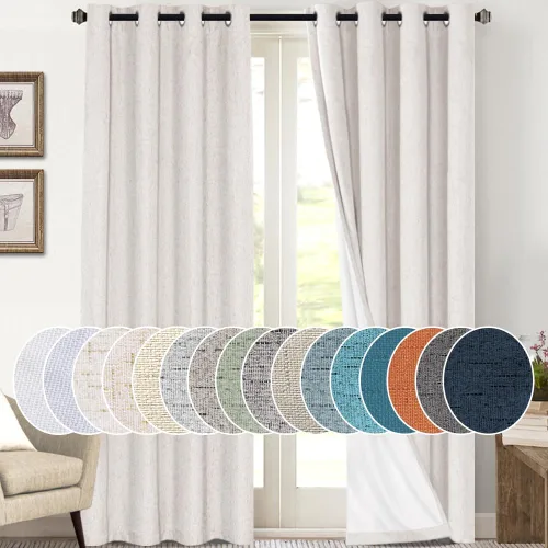 Vista 340 de PrinceDeco Cortinas con textura de lino 100% opacas de 64 pulgadas de largo, juego de 2 paneles de cortinas de lino opacas con forro aislante Arena