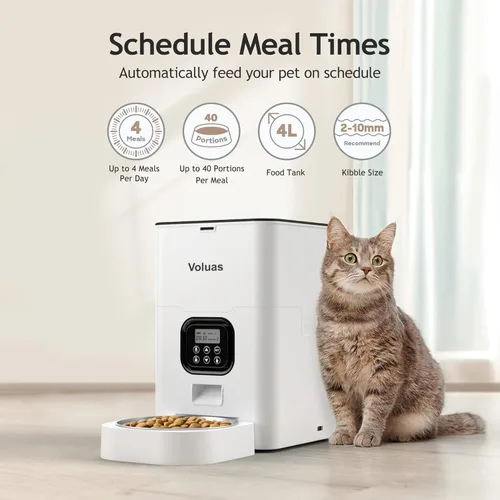Vista 2 de VOLUAS Comederos automáticos para gatos, comedero cronometrado para mascotas para gatos y perros con dispensador de alimentos secos, bolsa