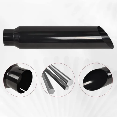 Vista 3 de Punta de escape diésel de corte angular, entrada de 4 pulgadas, salida de 7 pulgadas, tubo de escape de inglete de acero inoxidable negro brillante