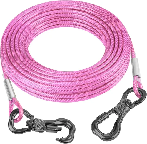 Vista 11 de Tresbro Cable de amarre reflectante rojo de 10 pies para perros de hasta 60 libras, correa de alambre de acero con hebilla giratoria de acero