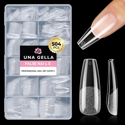 Vista 16 de UNA GELLA Uñas postizas cortas ovaladas de almendra, 504 unidades, uñas postizas a presión, preformadas, puntas de uñas de gel redondas de almendra