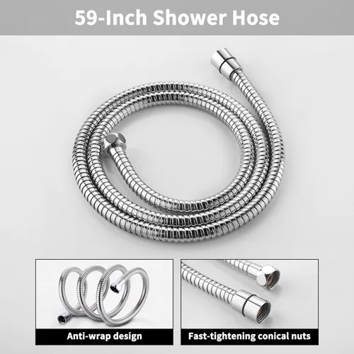 Vista 4 de SKOWLL Cabezal de ducha de mano cromado, varilla de ducha de mano de alta presión de latón para montaje en pared, cabezal de ducha de mano cuadrado