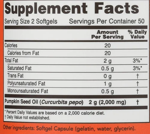 Vista 3 de Now Aceite de semilla de calabaza 1000 mg 100 cápsulas blandas
