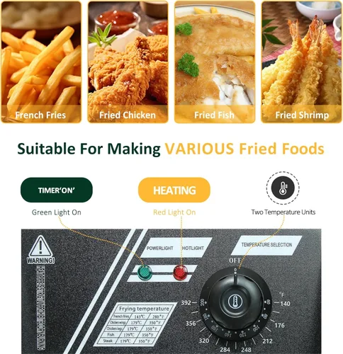 Vista 5 de Freidora comercial, freidora eléctrica de encimera de 2500 W con canasta, freidora de aceite de acero inoxidable de 11.4 cuartos de galón