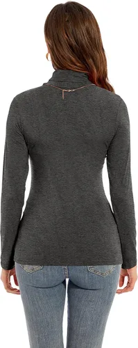 Vista 3 de Camiseta de manga larga con cuello alto para mujer, casual, ligera, ajustada, acogedora capa base