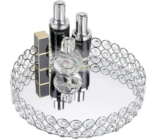 Hipiwe Bandeja de maquillaje de cristal, bandeja de perfume de espejo, bandejas de almacenamiento de joyas, bandejas de bisutería, organizador de