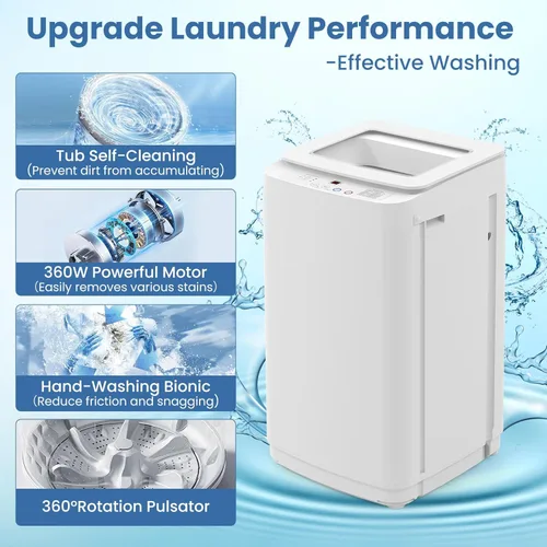 Vista 7 de VCJ Lavadora portátil de 17 libras, lavadora de carga superior completamente automática con 10 ciclos de lavado, 3 niveles de agua y pantalla LED