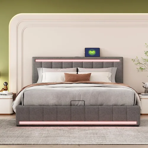 Vista 110 de Elegante cama con plataforma tapizada de terciopelo de tamaño Queen con cabecero, para niños, niñas y adolescentes (beige @cabecero/, Queen)