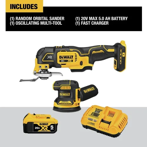 Vista 2 de DEWALT 20 V MAX XR - Lijadora y multiherramienta, kit de carpintería, 2 herramientas (DCK202P1)