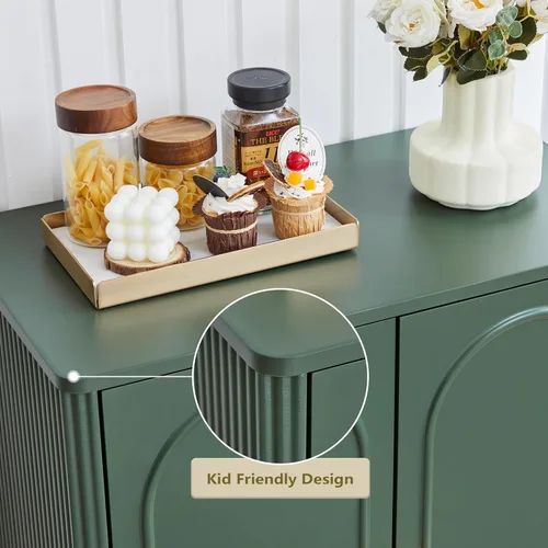 Vista 4 de ORRD Gabinete de Almacenamiento Acanalado, Aparador Moderno Credenza de Madera con Acento Buffet, Juego de 2 con Estantes Ajustables y Patas