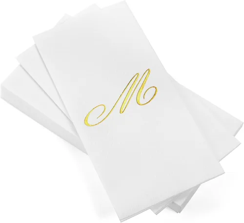 Vista 18 de AH AMERICAN HOMESTEAD Servilletas desechables – Servilletas doradas con monograma para invitados, servilletas acolchadas como tela para baño