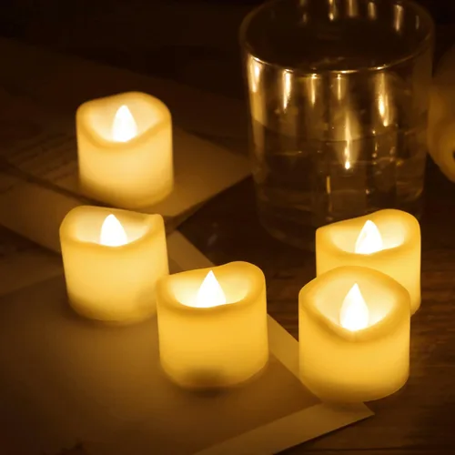 Vista 4 de Velas LED sin llama parpadeantes que funcionan con pilas, velas votivas para mesa del hogar, Halloween, Navidad, boda, fiesta, decoración, luces