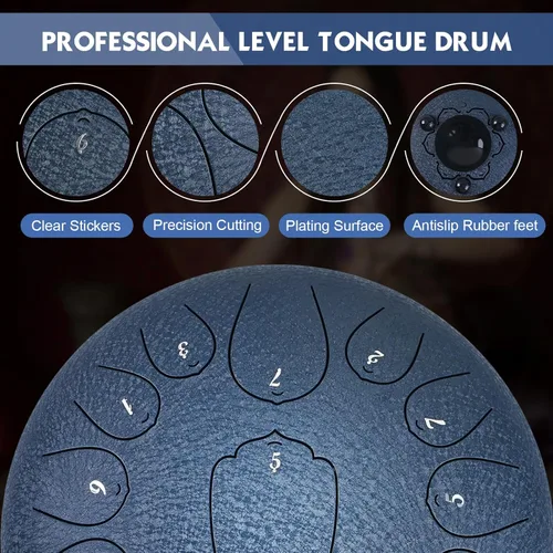 Vista 2 de Tambor de Lengua de Acero - 13 Notas 12 Pulgadas Clave de Do Tambor de Lengua Instrumentos de Percusión - Tambor de Mano con Libro de Música