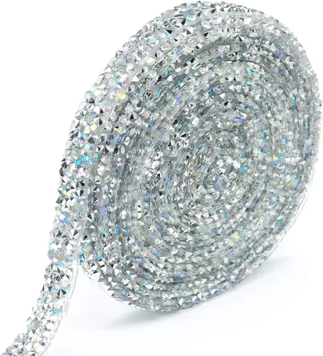 Vista 10 de Dowarm Cinta de diamantes de imitación de 3 yardas, rollo de cinta de diamantes de imitación, envoltura de malla con diamantes de imitación