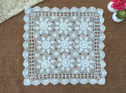 Vista 7 de Camino de mesa de encaje de ganchillo hecho a mano de algodón, manteles cuadrados, tapetes, tocador, bufanda, decoración, 23 pulgadas, beige