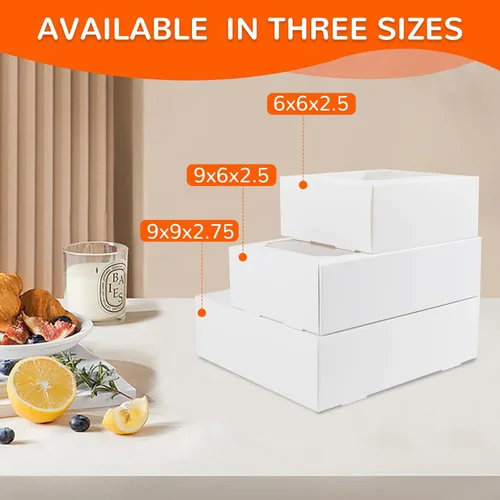 Vista 7 de Zealax Cajas de panadería de 9 pulgadas con ventana y divisores, embalaje de galletas, pequeñas golosinas para regalo, cajas de macarrones para mini