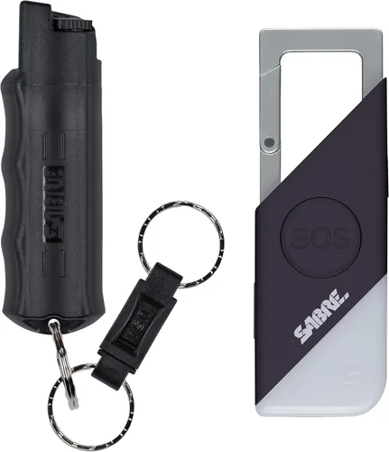 Vista 21 de SABRE Pepper Spray - Quick Release Keychain for Easy Carry & Fast Access, Max Police Strength Self Defense OC Spray With UV Dye, 10 Sec. Spray Time