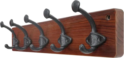 Vista 25 de WEBI Perchero rústico de montaje en pared, 5 ganchos de hierro fundido montados en pared, perchero colgante de servicio pesado, ganchos antiguos