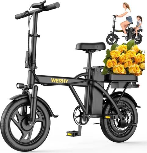 Vista 10 de WERHY Electric Bike for Adults, 500W Motor, 22 MPH Max Speed Folding Ebike, 14" Electric Bicycles, Max 30/40/50 Miles Range (Pedal Assist Mode)