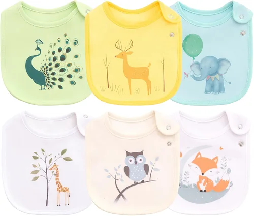Vista 10 de Maiwa - 6 paquetes de baberos impermeables de algodón para bebés, niñas y niños, con broches para babeo y alimentación