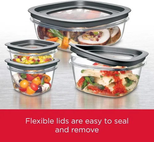Vista 3 de Rubbermaid Premier Recipiente de almacenamiento de alimentos, juego de 10 piezas, gris, sin BPA, apto para microondas y lavavajillas