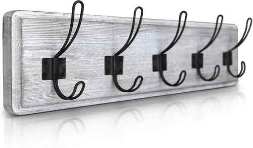 Vista 8 de HBCY Creations Perchero de pared rústico envejecido con 5 ganchos, ganchos de pared de pino macizo de 24 pulgadas para entrada, cuarto de servicio