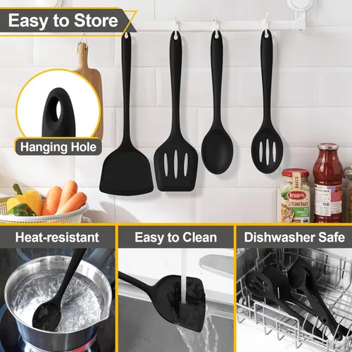 Vista 7 de P&P CHEF Juego de utensilios de cocina, 4 piezas de utensilios de cocina de silicona antiadherentes, espátula ranurada resistente al calor